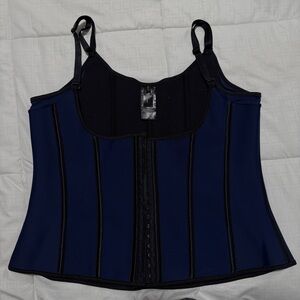 36” CORSET STORY NAVY LATEX UNDERBUST CORSET WITH ADJUSTABLE BRA STRAPS (worn)